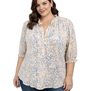 MELLODAY Size 1X Floral Half Sleeve Cottagecore Ruffled Feminine Casual Blouse